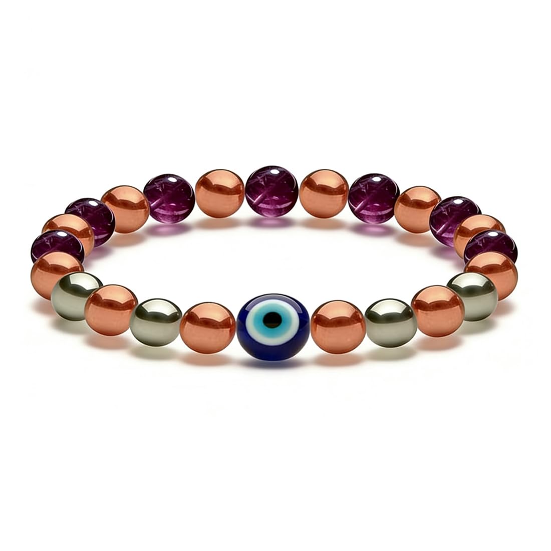 Drkao Unique Original Design Magnetic Therapy Bracelet for Women, Exclusive Lucky 7 Power Healing Crystals & Copper, Evil Eye Aura Shield, 4-Fold Protection Wellness Gift One Pack