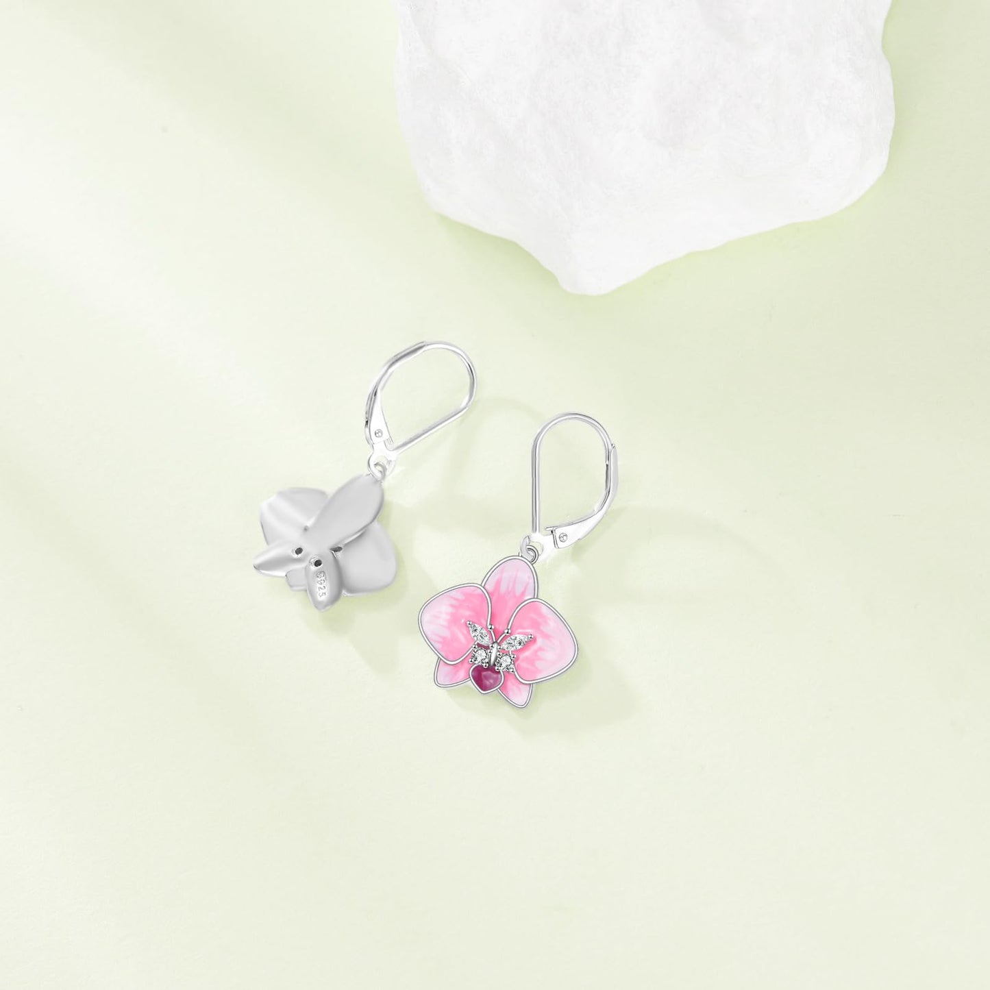 TIGER RIDER Pink Orchid 925 Sterling Silver Leverback Earrings Flora Hawaii Tropical Beach Jewelry Gift for Women Vacation Birthday Christmas