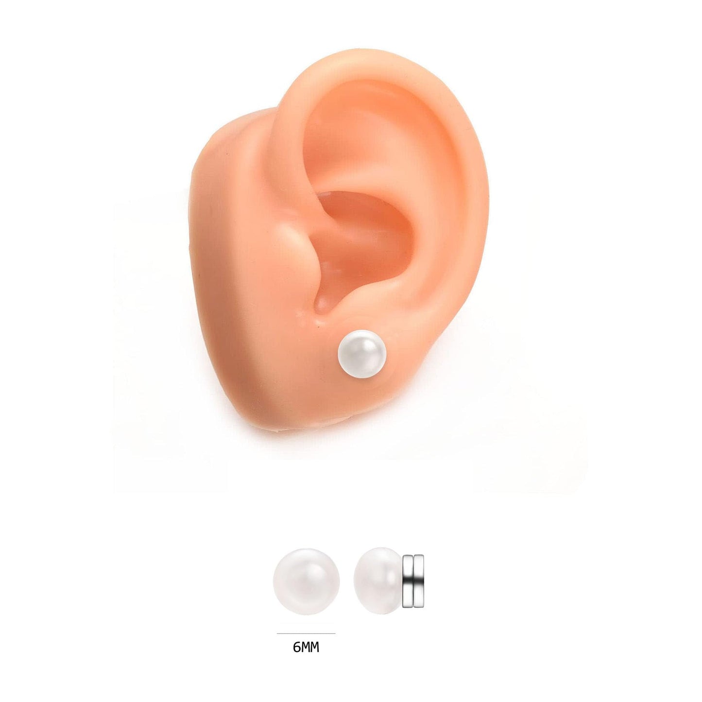 Airokiy Magnetic Pearl Earrings for Women Two Pairs 6mm White Clip On Earrings for Women Non Pierced Ears Hypoallergenic Jewelry