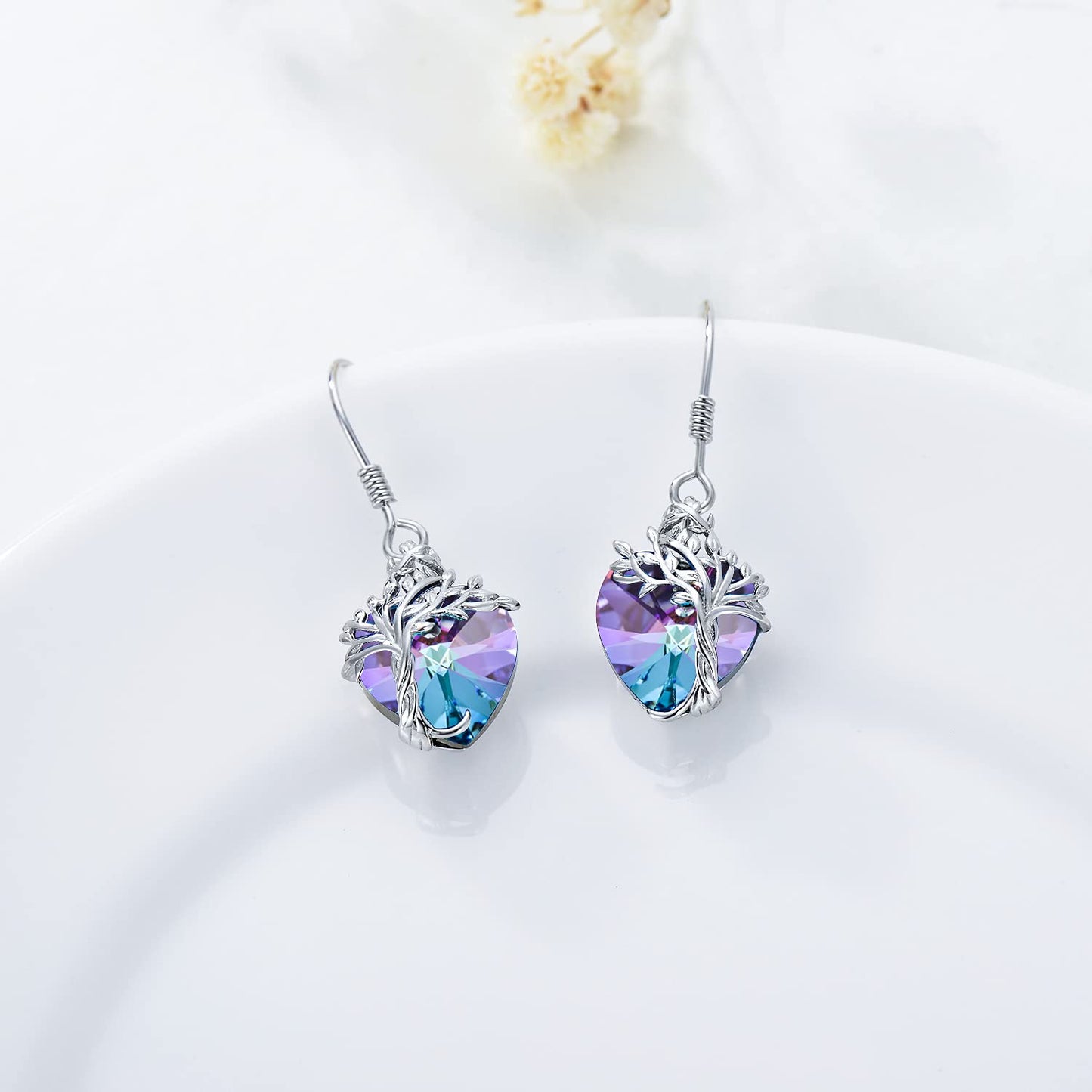 TOUPOP Heart Amethyst Earrings Sterling Silver Tree of Life Earrings February Birthstone Jewelry Birthday Mothers Day Gifts for Women Mom Her
