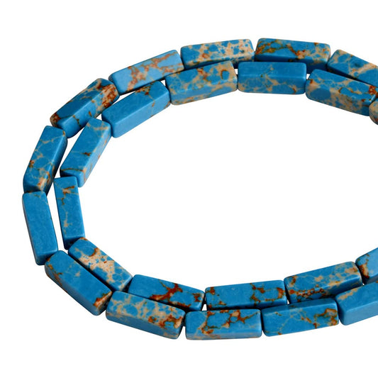 4x13mm Natural Stone Blue Imperial Jasper Rectangular Column Tube Cylinder Spacer Loose Beads Gemstone for DIY Bracelets Necklace Jewelry Making Strand 15 Inch (28-30pcs)