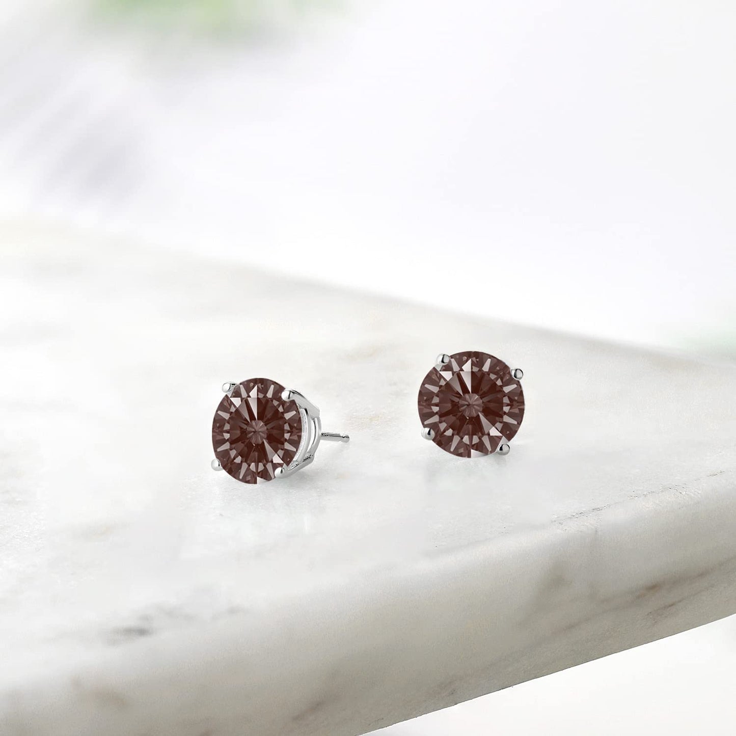 Gem Stone King 2-4 Cttw Round Gemstone Birthstone Stud Earrings For Women Men | 925 Sterling Silver | Round 7MM | Fine Jewelry Gifts for Women Her Mom Wife Men | Fancy Brown Zirconia