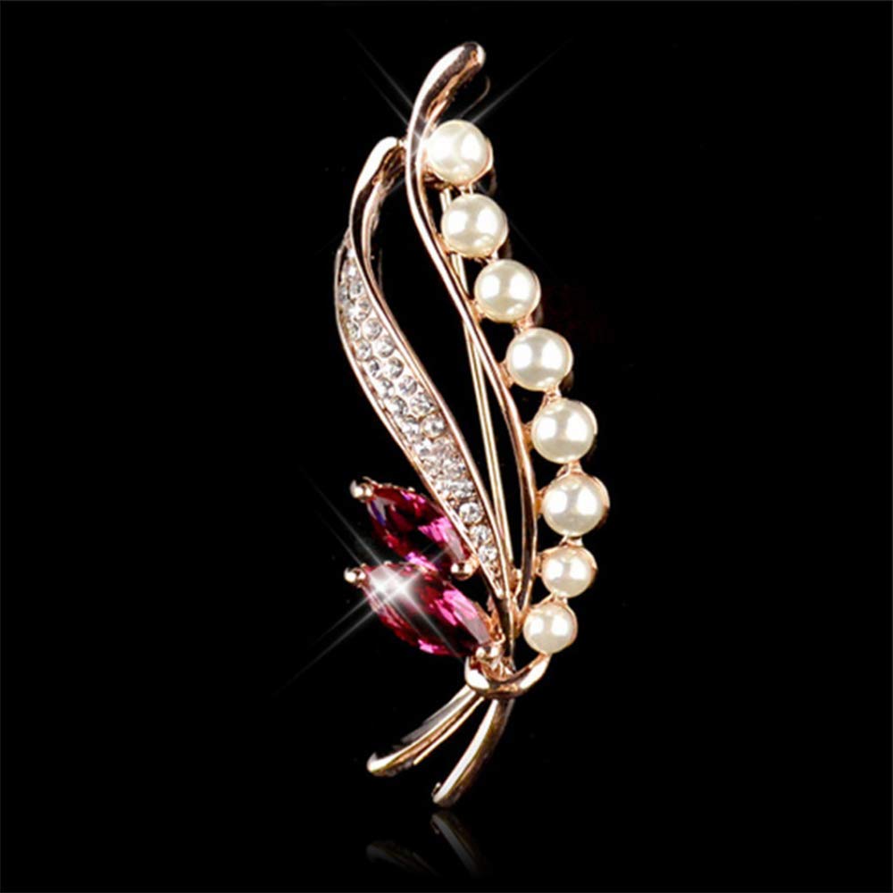 Flower Crystal Brooches Pins Fashion Beautiful Created Rhinestone Floral Brooch Good Idea for Party Dance Wedding Banquet for Elegant Women Girl (Pearl leaf brooch)