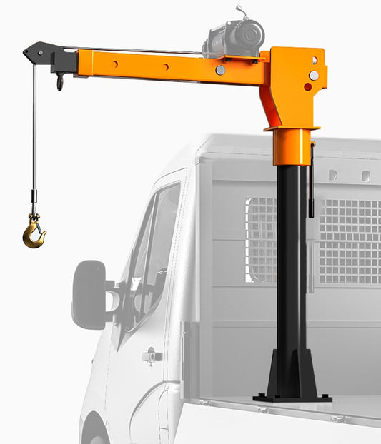 ROCK-HULK 2200lb Folding Truck-Mounted Bed Crane - 5000lb Winch, Painted Steel Jib Hoist Lift for Pickups (12V/24V Electric/Hand Operated)