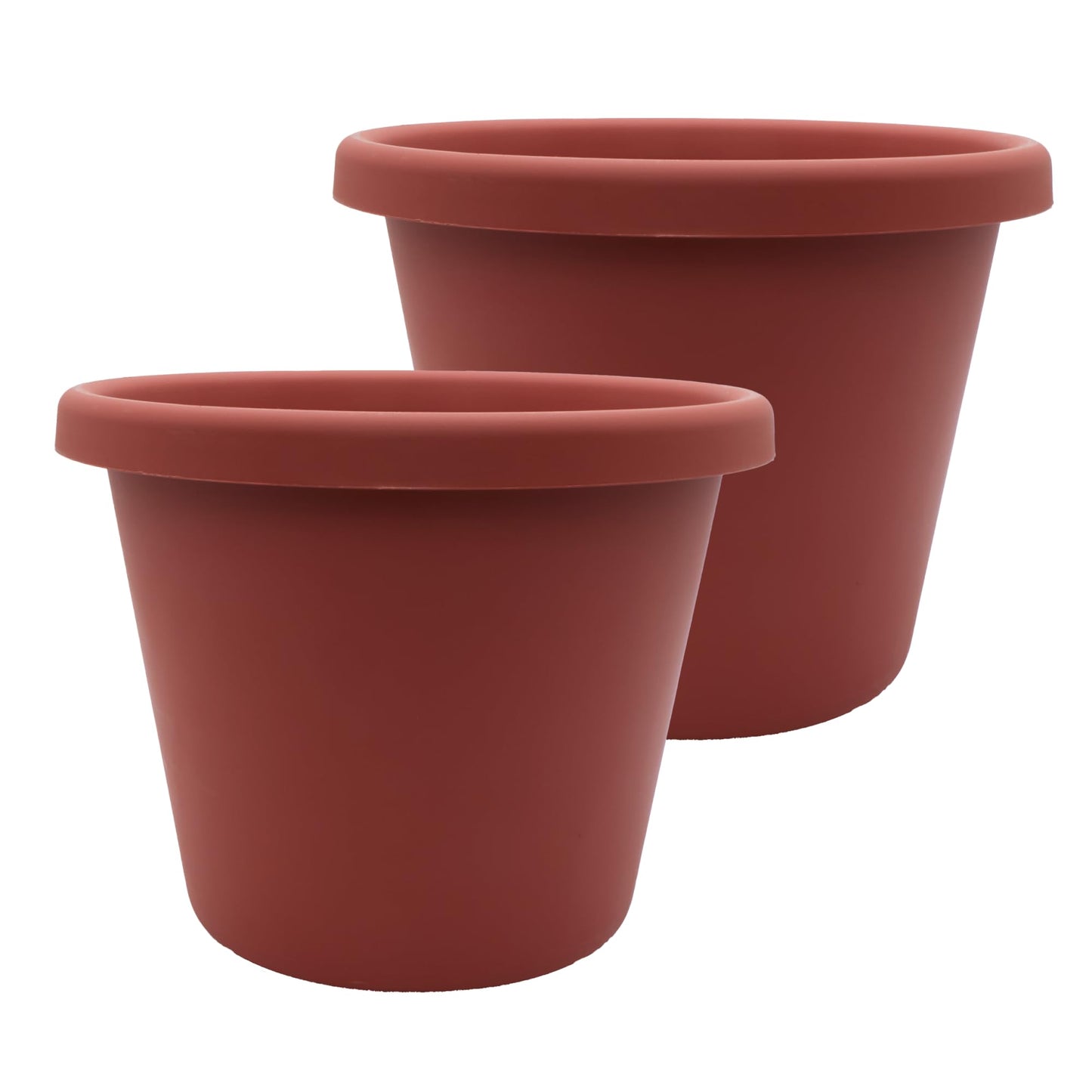 The HC Companies 11.5 Inch Classic Round Planter Pots with Drainage, Rolled Rim Plastic Planters for Indoor & Outdoor Plants, 2-Pack Decorative Flower Pots for Garden, Office & Home Decor, Clay