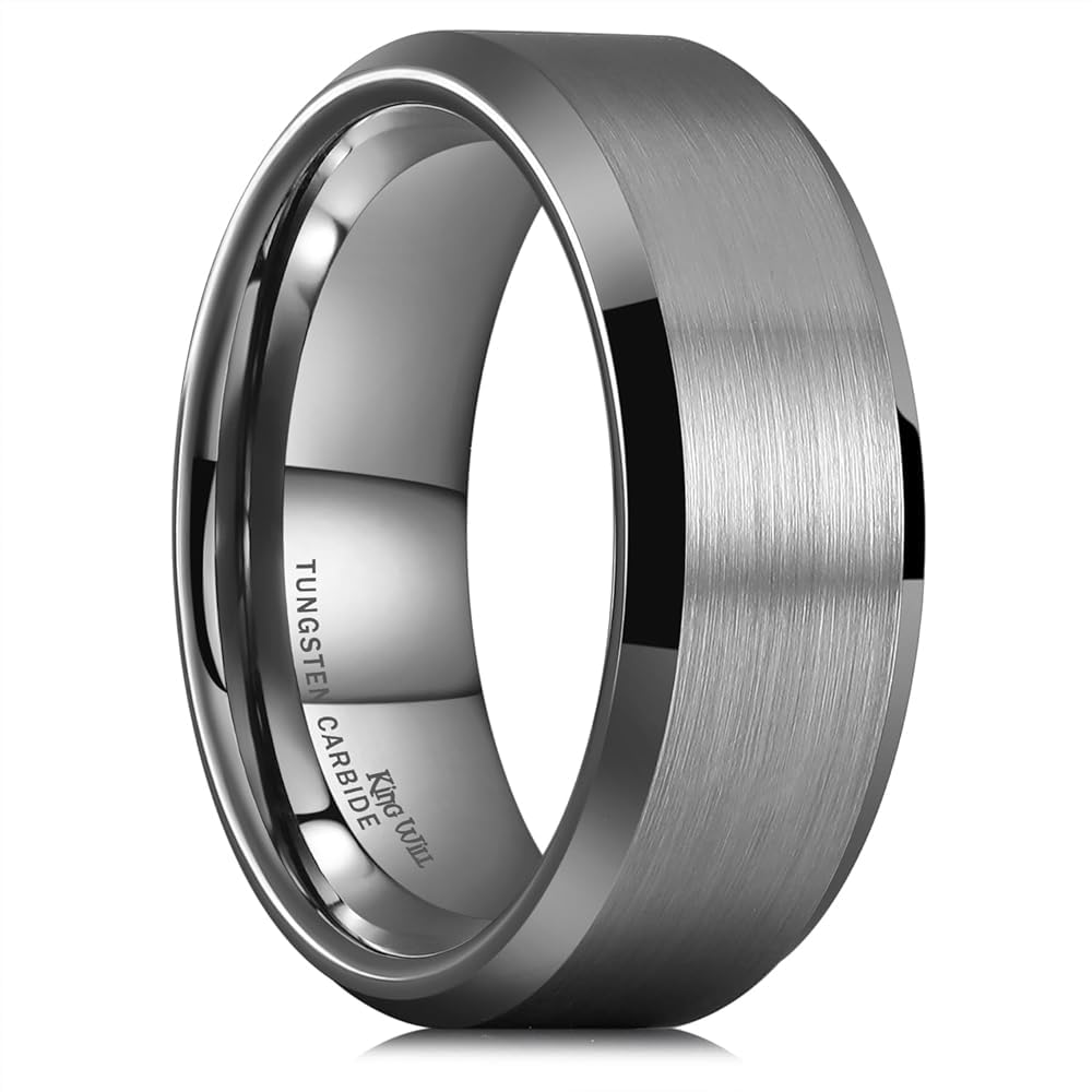 King Will Gunmetal Gray 8mm Basic Wedding Ring For Men with Brushed Matte Surface Beveled Polished Edge Comfort Fit Size 8
