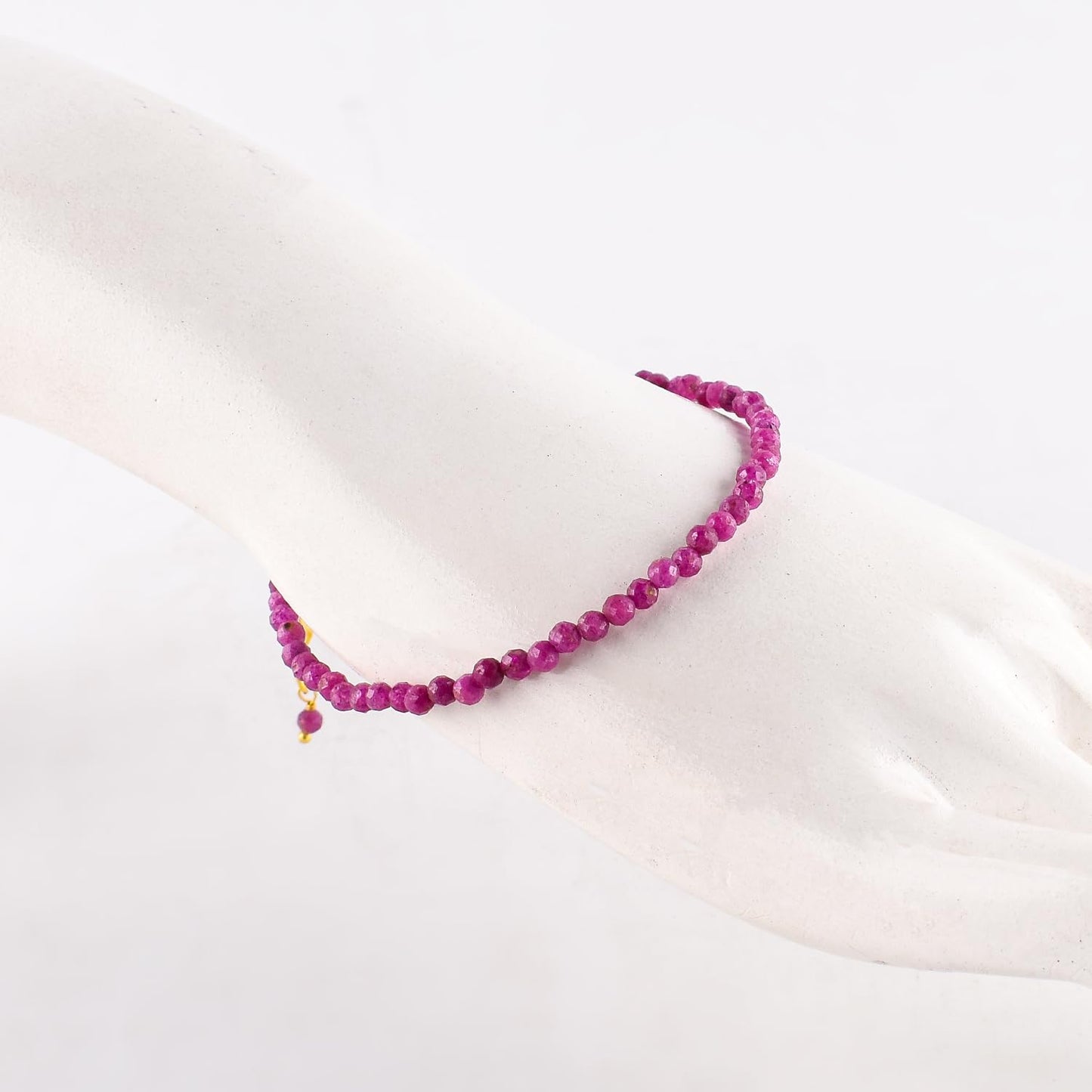 Natural Pink Ruby Gemstone Micro Beads Dainty Bracelet Jewelry for Women, July Birthstone, Chakra Energy Crystals, 14k Gold Plated Chain 8 inch Adjustable