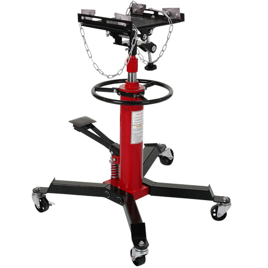 Transmission Jack, 1/2 T/1100 LBS Hydraulic Telescopic Transmission Jack, 2-Stage Floor-Standing Transmission Jack, with Foot Pedal, 360° Swivel Wheel, Garage/Workshop/Car Lift, Red