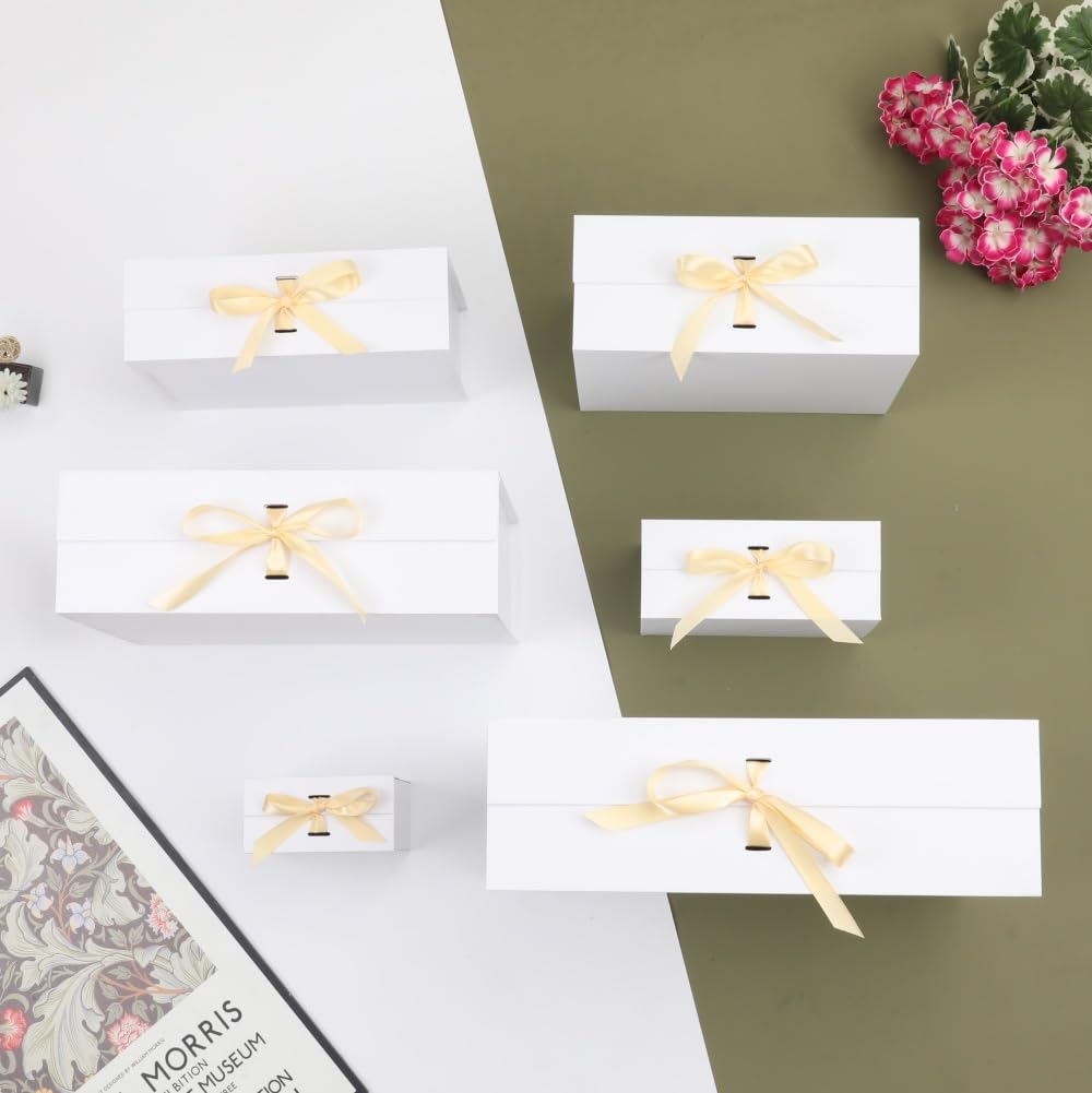 BoxSkivra White Extra Large Gift Box with Lid 1 Pack 19x16x6 Inch Large Gift Boxes with Crinkle Paper & Card Magnetic Gift Box with Ribbon for Wedding Dress