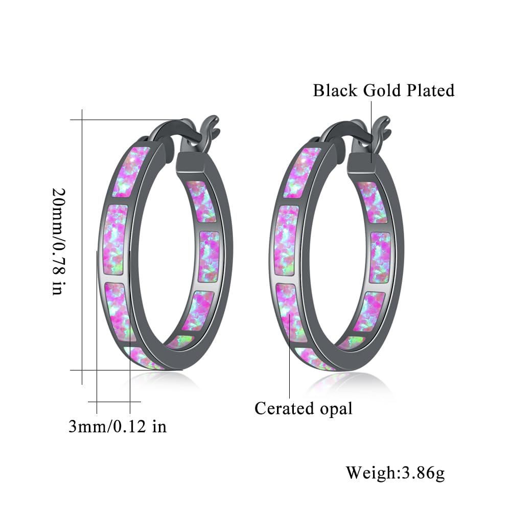 CiNily Black Gold Plated Hoop Earrings, Purple Opal Small Hoop Earrings for Women Hypoallergenic Earring Jewelry Ear Hoops Gemstone Round Hoops for Ladies