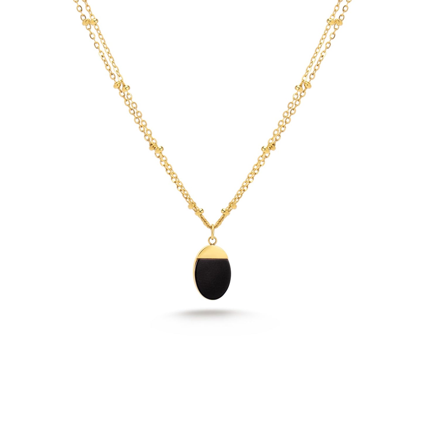 Milan Chiva 14K Gold Plated Black Agate Layered Stacked Necklace for Women, Dainty Trendy Non Tarnish Oval Pendant Charm Necklaces Fashion Jewelry for Women Waterproof MNS-1009BK