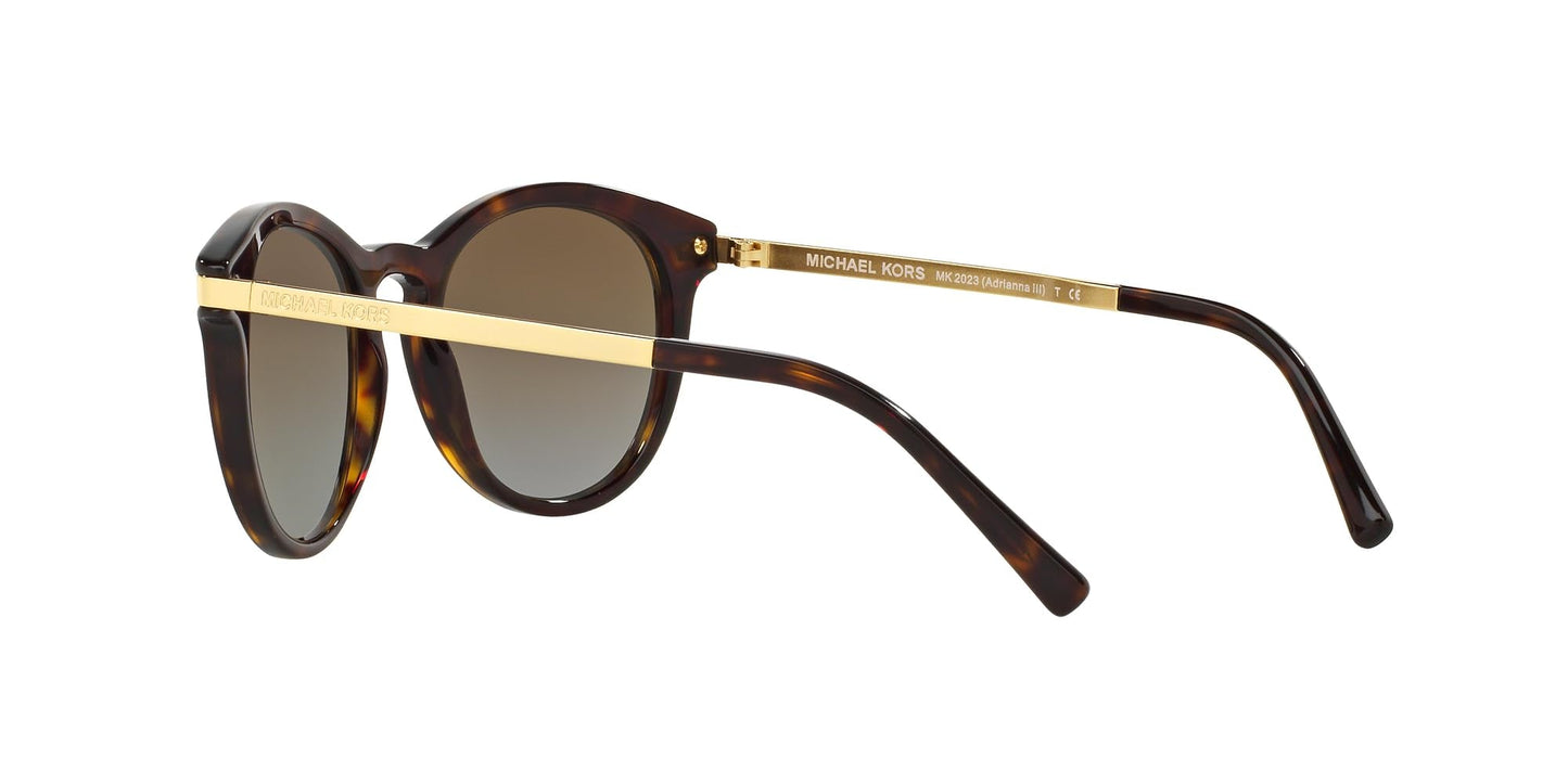 Michael Kors MK2023 Adrianna III Round Sunglasses, Dark Tortoise/Brown Gradient Polarized, 53 mm