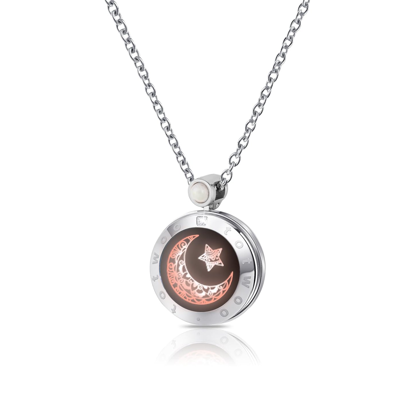 Single Long Distance Touch Necklace for Couples, Vibration & Light Up Smart Love Jewelry, Long Distance Relationship Gifts for Girlfriend Boyfriend Her Him, One-to-One Bluetooth Pairing via the Companion App, Silver Moon