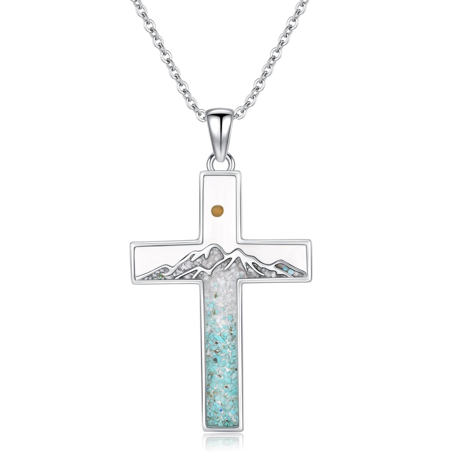 Suiknsn Mustard Seed Necklace 925 Sterling Silver Turquoise Mountain Necklace Faith Cross Pendant Christian Jewelry Hiking Mother's Day Gifts for Women Mom