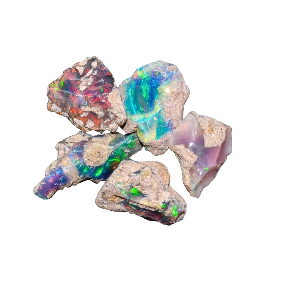 Natural 25 Cts AA Raw Ethiopian Opal Rough Gemstones Lot Multi Fire Welo Opal Stones for Tumbling & Jewelry Making Supplies Healing Crystals Gems Rocks Loose Gemstones