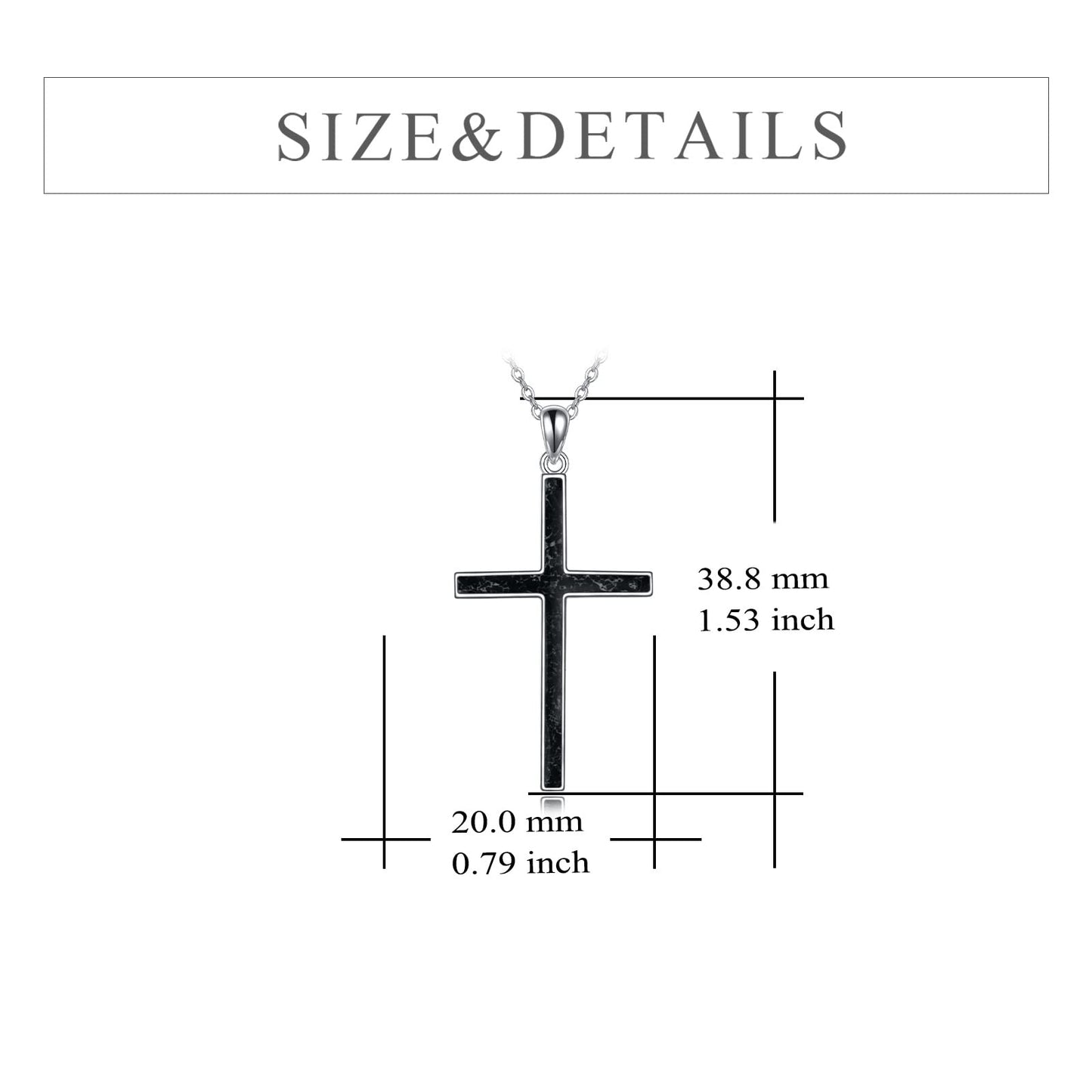 YFN Cross Necklace Sterling Silver Black Tourmaline Cross Pendant Religious Jewelry Gifts for Women Men