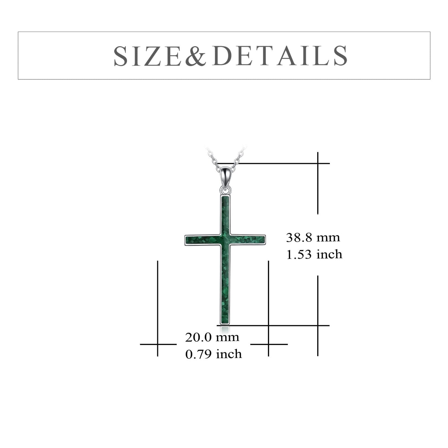 YFN Cross Necklace Sterling Silver Green Malachite Cross Pendant Religious Jewelry Gifts for Women Men