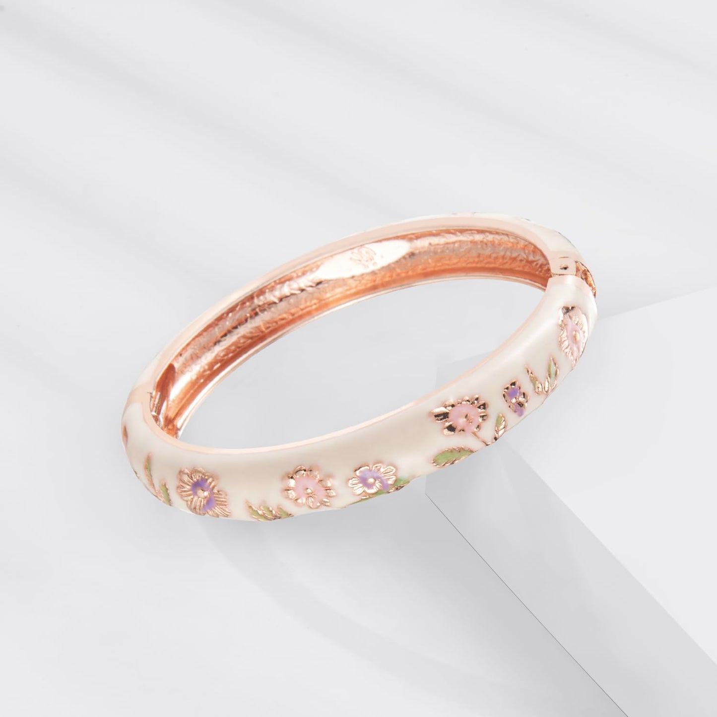 UJOY Colors Handcraft Jewelry Cloisonne Bracelet Enamel Hollowed Bird Spring Hinged Womens Bangles Gifts Box 88A08-55A18 Pink White
