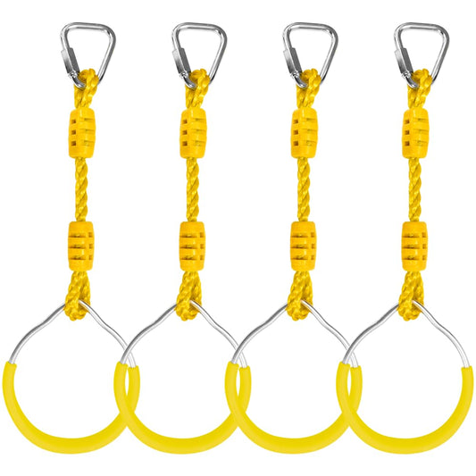 Swing Ninja Ring Indoor Outdoor Backyard PlaySet Fitness Gymnastic Training Equipment, 4 Pack Yellow Hanging Jungle Gym Fist Trapeze Monkey Bars Climbing Ring Ninja Warrior Obstacle Course Attachments