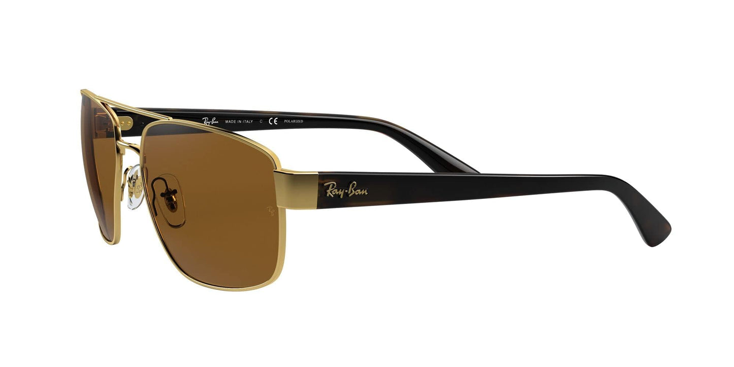 Ray-Ban Unisex RB3663 Metal Rectangular Sunglasses, Gold/Polarized B-15 Brown, 60 mm
