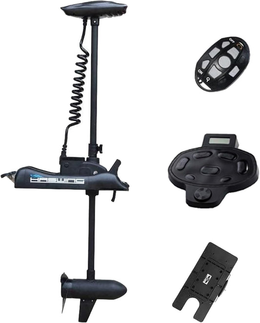 AQUOS Haswing CaymanB Electric Bow Mount 12V Saltwater & Freshwater Trolling Motor - 55lbs Thrust, 48in Shaft, with Wireless Remote & Wireless Foot Control, Quick Release Bracket