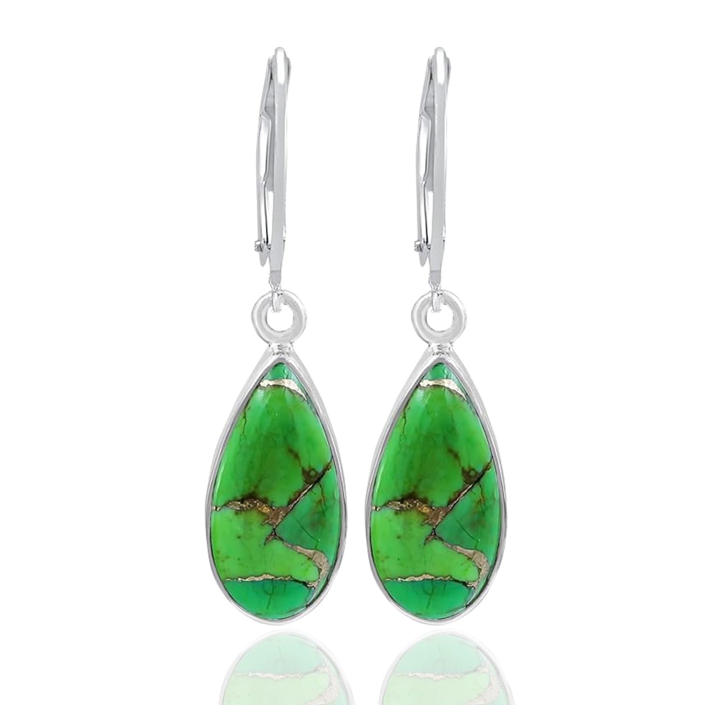 Tishavi Natural 9.35Cts Sterling Silver Green Copper Turquoise Earrings For Women, Green Stone Sterling Silver 925 December Birthstone Earrings Jewelry Gift For Mom Wife Sister