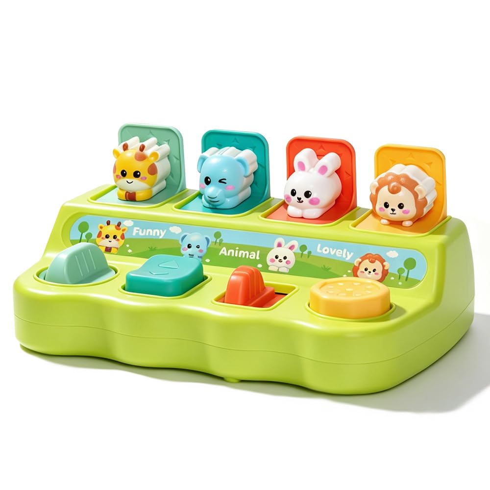QXYXGS Pop Up Toys for 1 Year Old Boy Girl, Baby Interactive Animal Toy, Montessori Cause and Effect Learning Game, Fine Motor Skills Development, Birthday Gift for 6-12 12-18 Months Toddlers Green