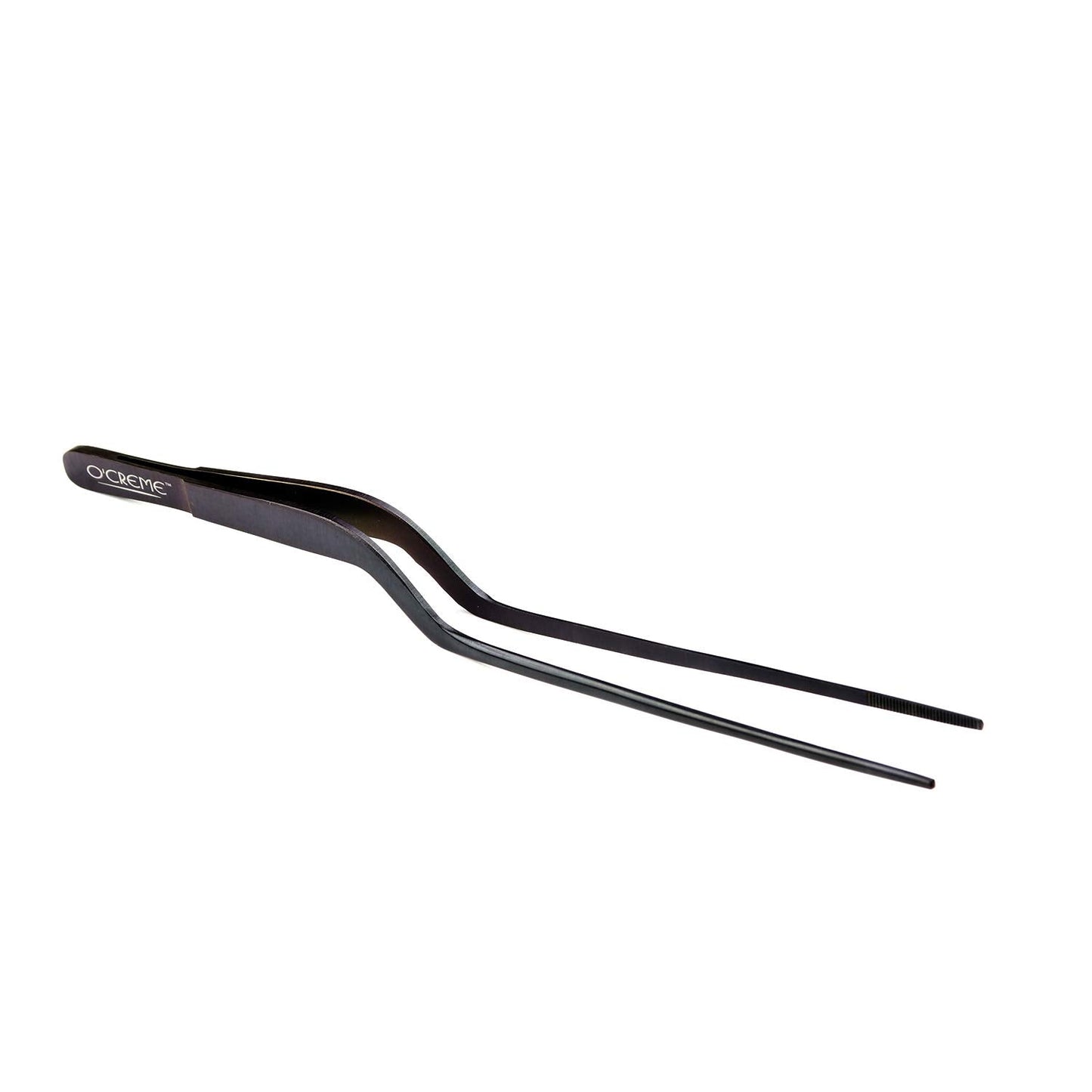 O'Creme 8 Inch Black Stainless Steel Precision Kitchen Culinary Offset Tweezer Tongs