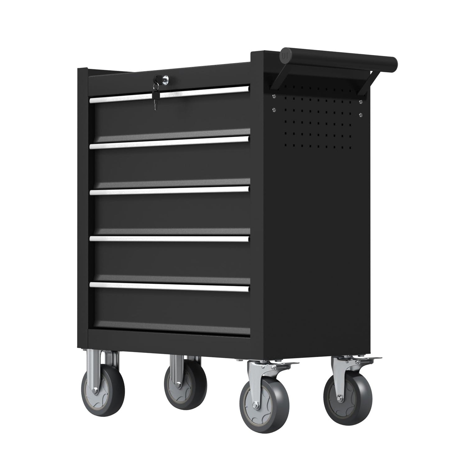 CMFYDAILY 5-Drawers Garage Tool Chest, Large Capacity Tool Cabinet Heavy Duty Mechanic Rolling Tool Box Metal Locking Tool Cart with Drawers and Wheels for Storage