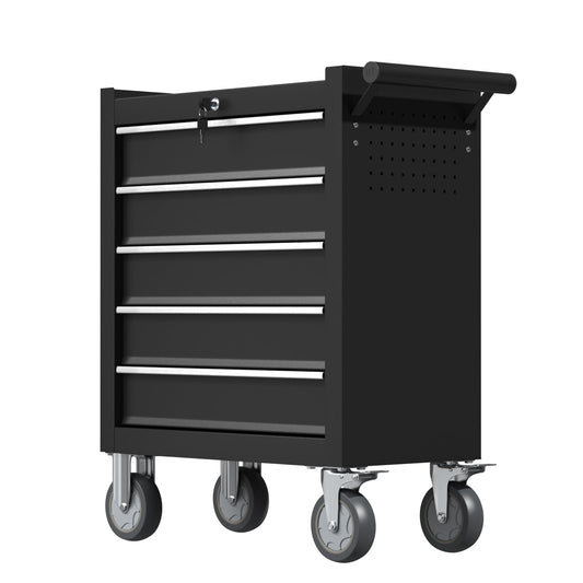 CMFYDAILY 5-Drawers Garage Tool Chest, Large Capacity Tool Cabinet Heavy Duty Mechanic Rolling Tool Box Metal Locking Tool Cart with Drawers and Wheels for Storage