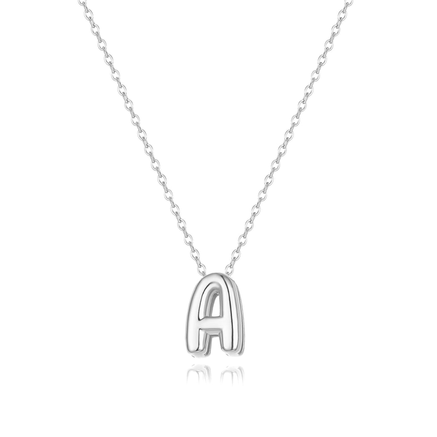CUEZIY Bubble Silver Letter Necklace Initial Necklaces for Women Dainty Personalized Charm Pendant Name Necklace Cute Non Tarnish Fashion Accessories Teen Gift Trendy Stuff Silver Jewelry Gifts