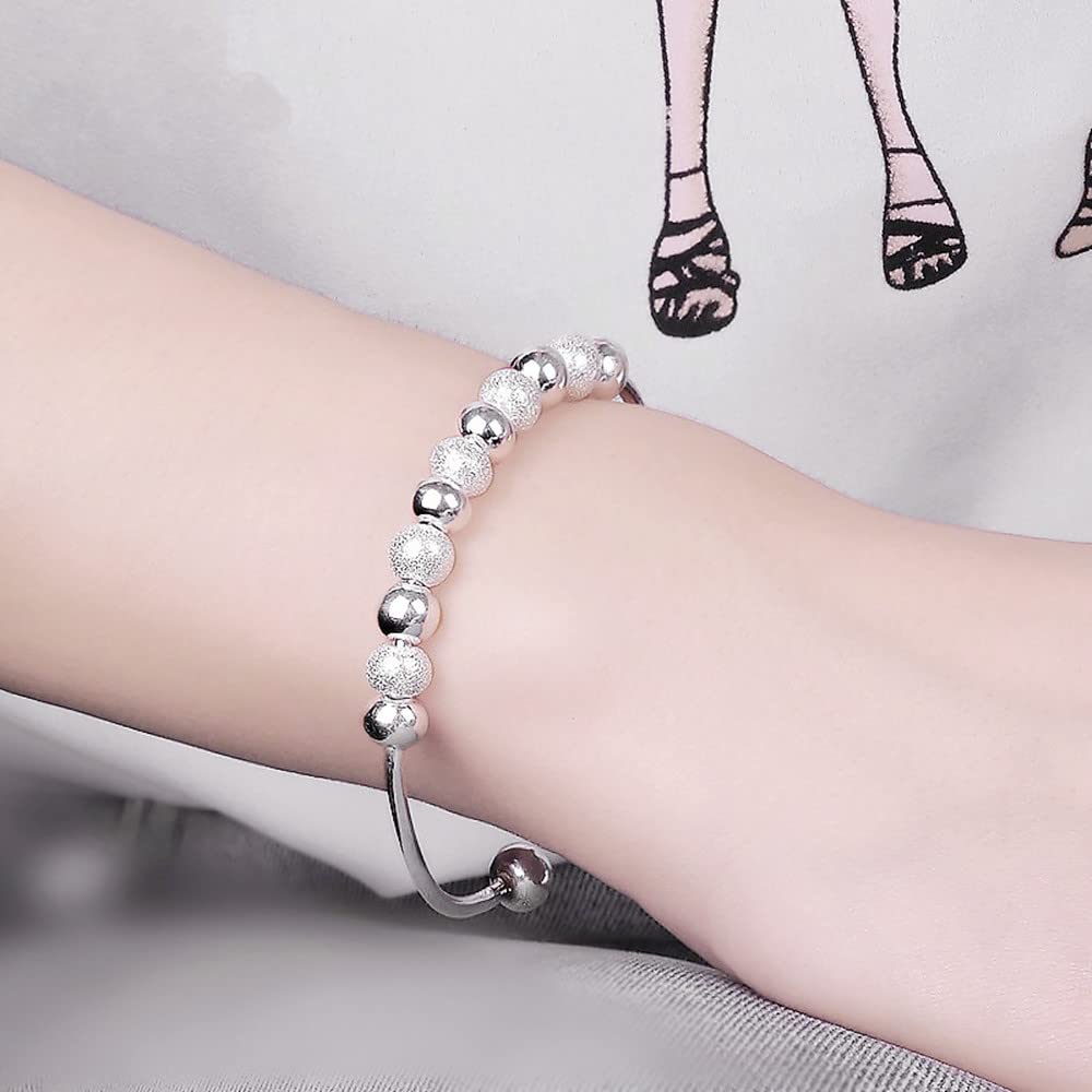 Sterling Silver Bracelets For Women 925 Sterling Silver Beads Bangle Bracelet Transfer Lucky Cuff Bracelet Adjustable Fashion Women Jewelry