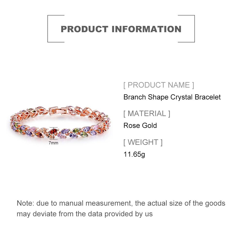 PAENENPH 18K Rose Gold Bohemian Style Colorful Crystal Bracelet for Women,Branch Shape Natural Crystal Rainbow Link Bracelet,Luxury Bracelet Jewelry Gift for Her (Style 1 (Branch), 18K Gold)
