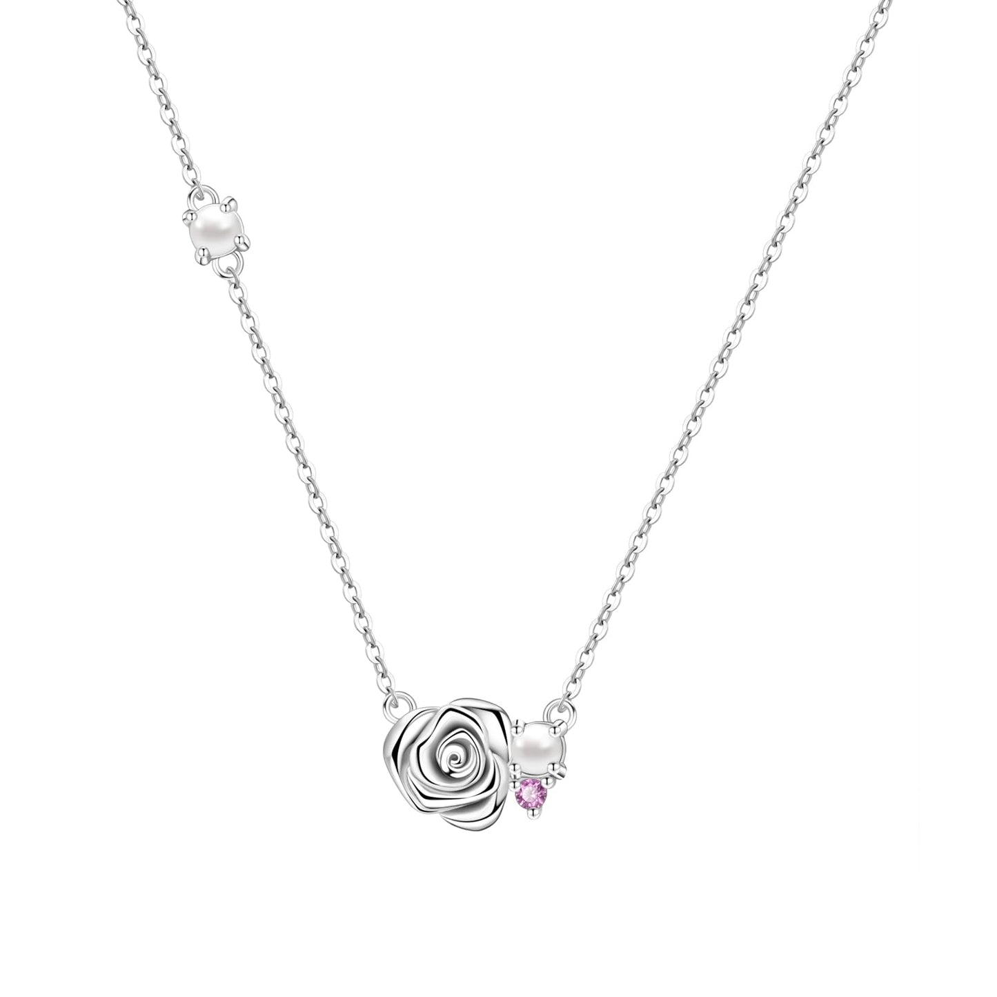 MISEFF 925 Sterling Silver Fashion Pendant Necklace for Women，Fashion Jewelry, 18K Gold Plated， Advanced Retro Series Link Chains ，Basic Multifunctional Accessories Suitable for Multiple Occasions and Daily Wear (Rose Pearl)