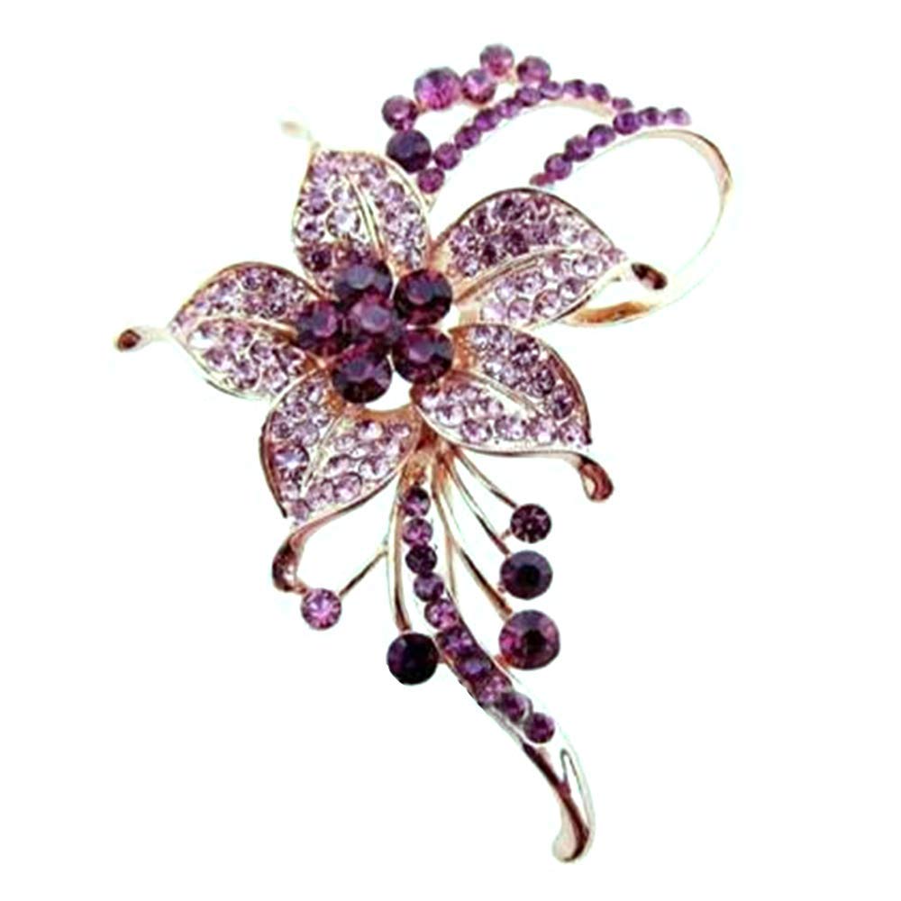 Flower Crystal Brooches Pins Fashion Beautiful Created Dark Red Rhinestone Floral Brooch Good Idea for Party Dance Wedding Banquet for Elegant Women Girl(Plum crystal flower brooch)