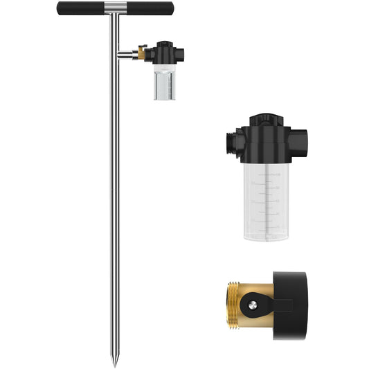 Hermsche Deep Root Tree Watering Tool, Stainless Steel Tree Watering Spike with Fertilizer Bottle, Root Feeder with Brass Valve T-Handle, Irrigation System Watering Stake for Garden Orchard Shrub