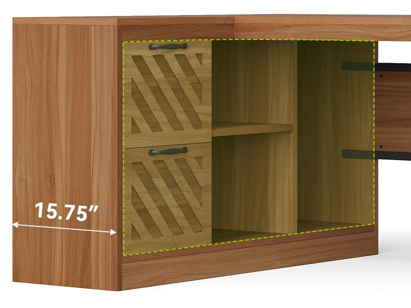 LITTLE TREE 78.7-Inch L-Shaped Executive Desk, Large Home Office Desk with 2 File Drawers and Storage Shelves (Warm Brown)