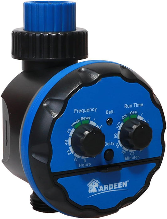 Yardeen Digital Water Timer, Dual Dial Control, Battery Operated, Black/Blue