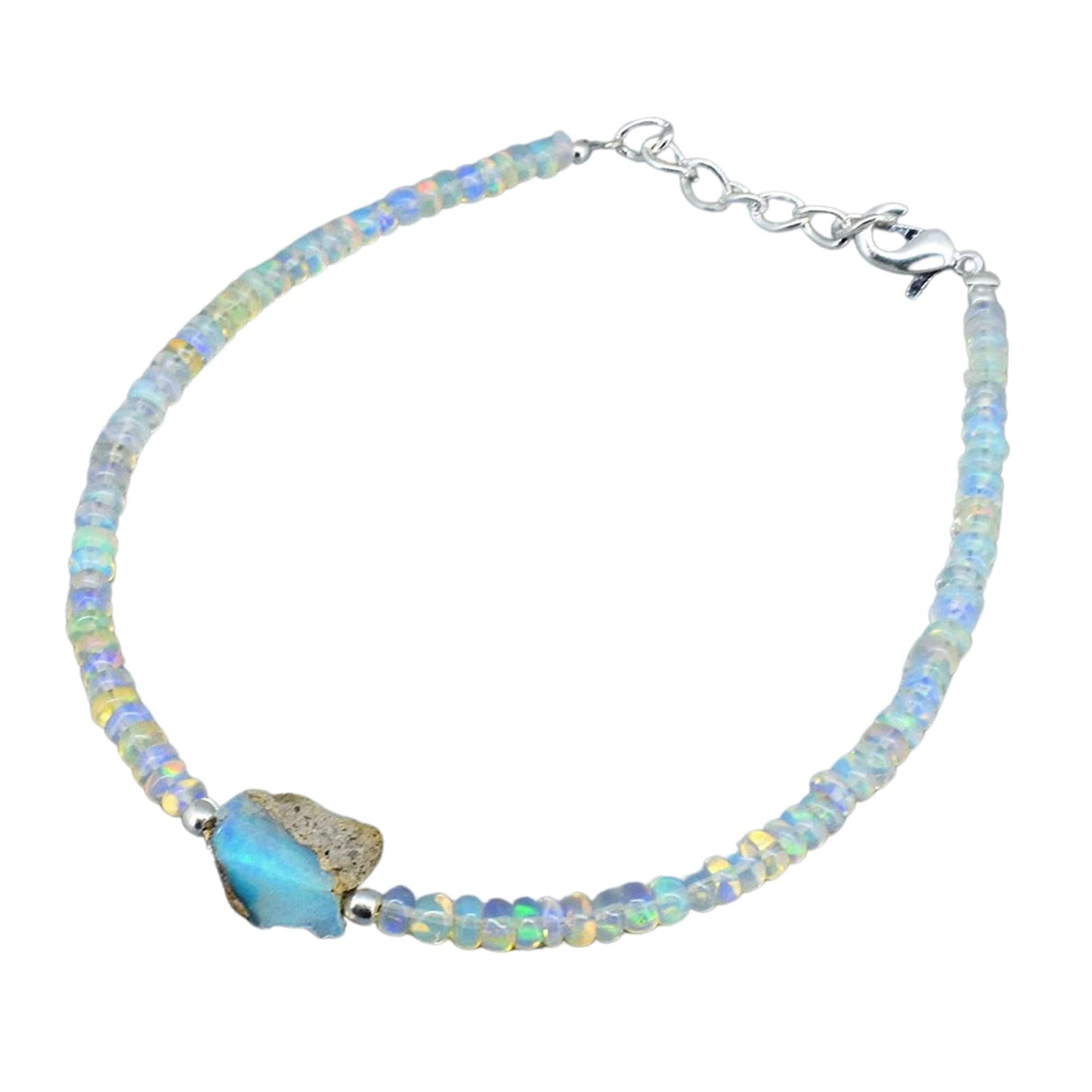 Gempires Natural Ethopian Opal Beads Bracelet, Raw Opal Bracelet, Faceted opal Beads, Healing Opal Protection Bracelet, 8 inch bracelet for women