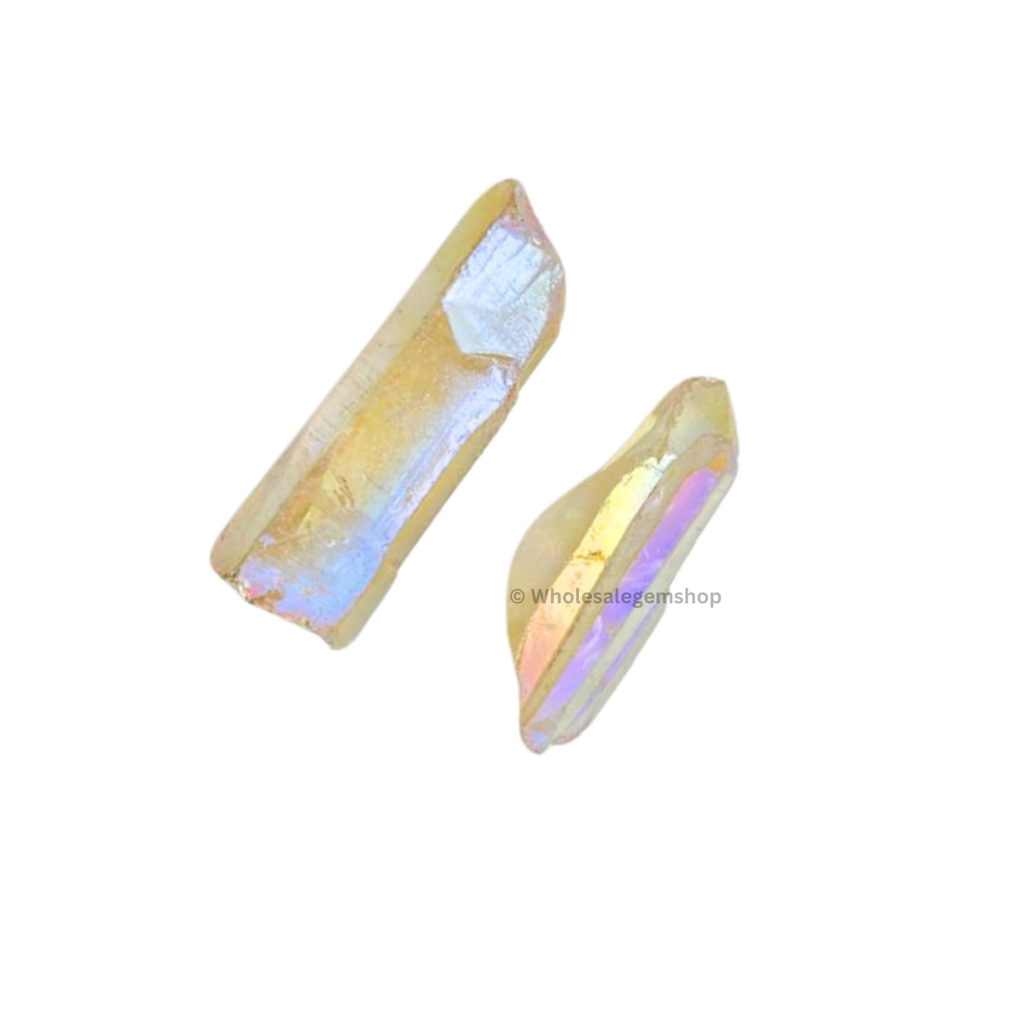 GEMSCITE 2 Pieces Angel Aura Quartz Pencil Points Raw Rough Rock Crystals and Healing Stones, Natural Rocks for Tumbling and DIY Raw Stones and Crystals