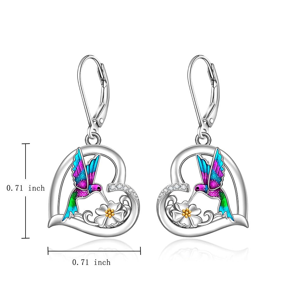 Hummingbird Earrings for Women Sterling Silver Purple Hummingbird Dangle Heart Flower Cute Bird Jewelry Filigree Memorial Mothers Day Healing Gifts