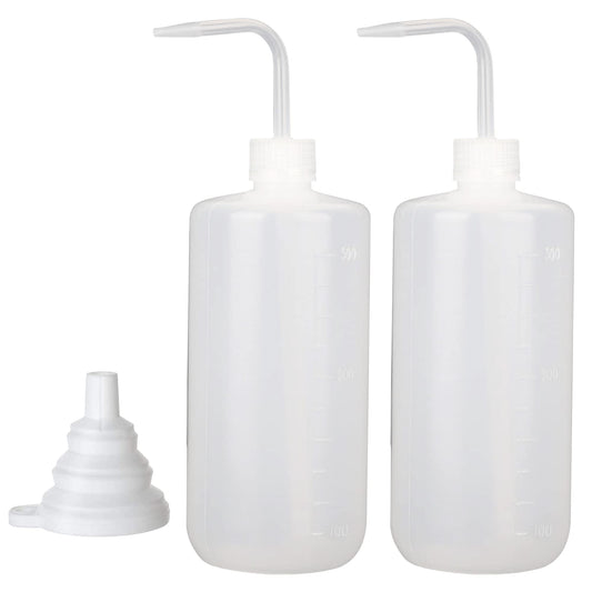Hyber&Cara Safety Tattoo Wash Bottle 2Pcs 500ml Plastic Squeeze Bottle with 1Pc Silicone Funnel for Lab Plant Watering