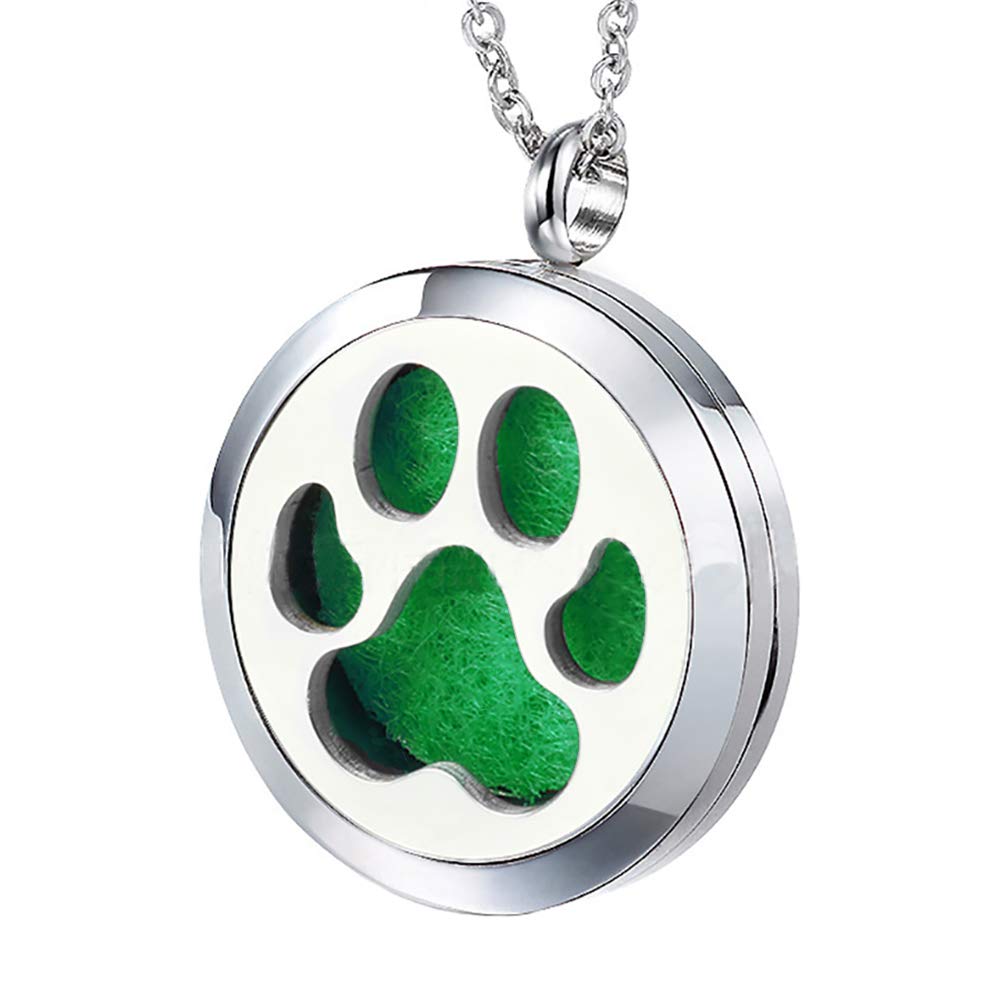 Popeoiuh Dog Paw Essential Oil Diffuser Necklace - Aromatherapy Charm Locket Stainless Steel Chain Diffuser Pendant Jewelry for Women Men Teen Birthday Christmas