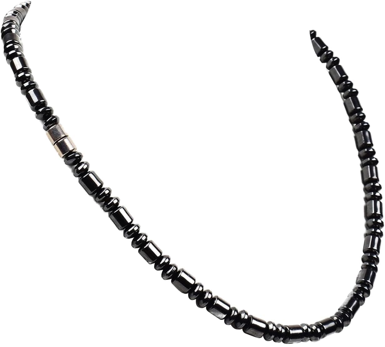 IRUMENG Natural Hematite Beaded Necklace Handcrafted Polished Gemstone Jewelry for Men Women Stylish Daily Wear (22", Magnetic Hematite)