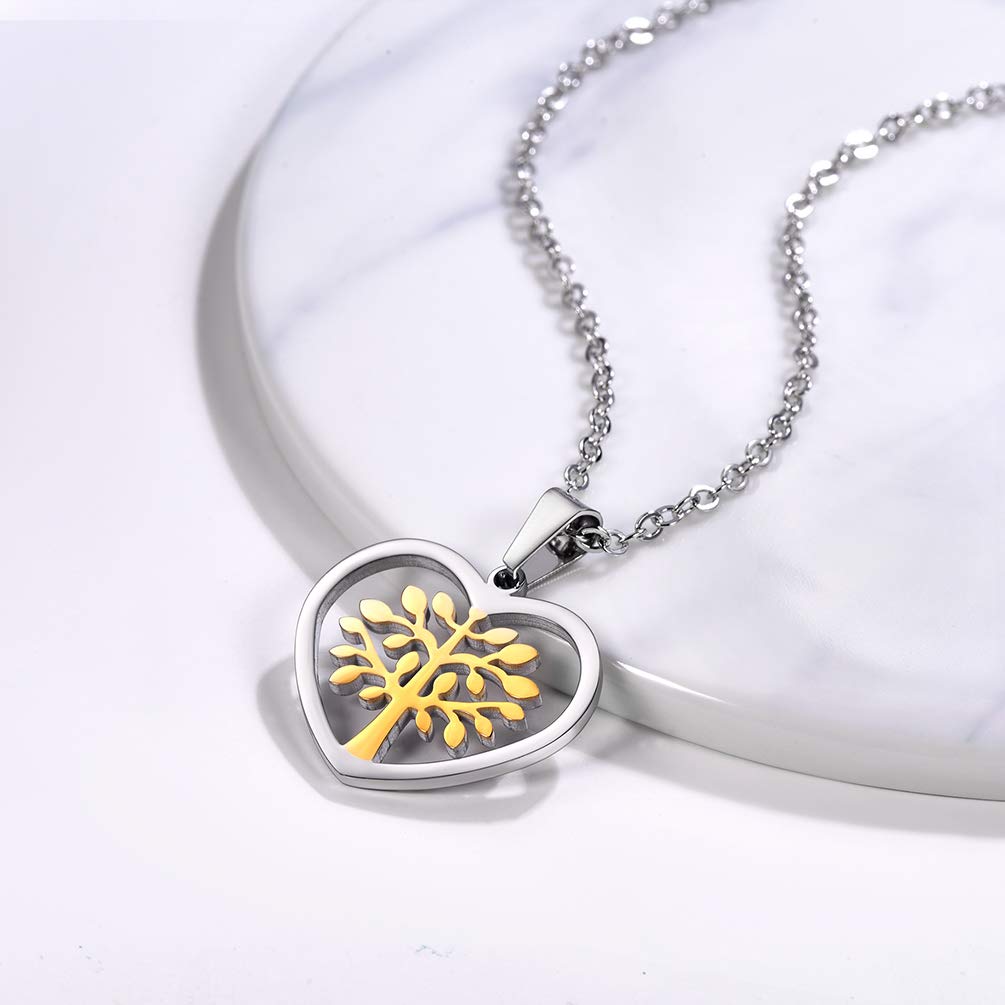 PROSTEEL Tree of Life Necklace Stainless Steel Two Tone Gold Plated Pendant Women Jewelry Heart Necklace