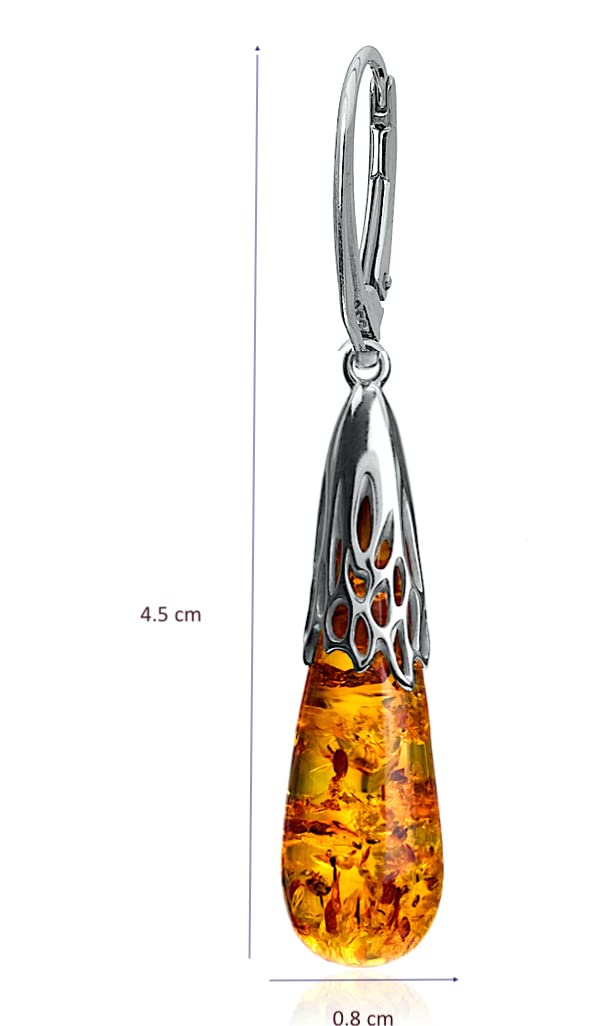 Ian and Valeri Co. Amber Sterling Silver Drop Earrings Pendant Necklace Set 18 Inches