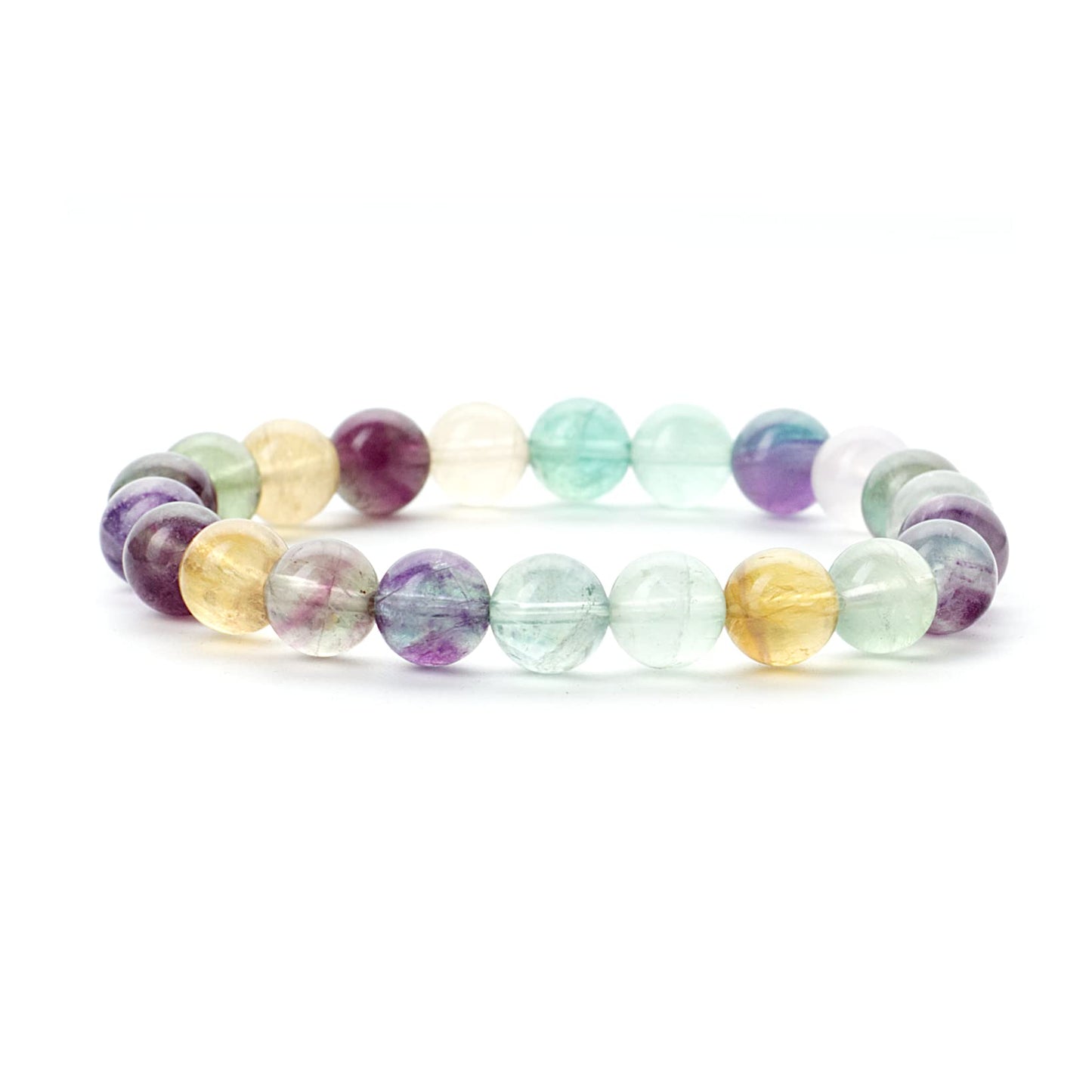 Cherry Tree Collection Rainbow Fluorite Beaded Bracelet – Genuine 8mm Gemstone Stretch Bracelet for Men & Women – Handmade Crystal Bracelet - (Rainbow Fluorite - M)
