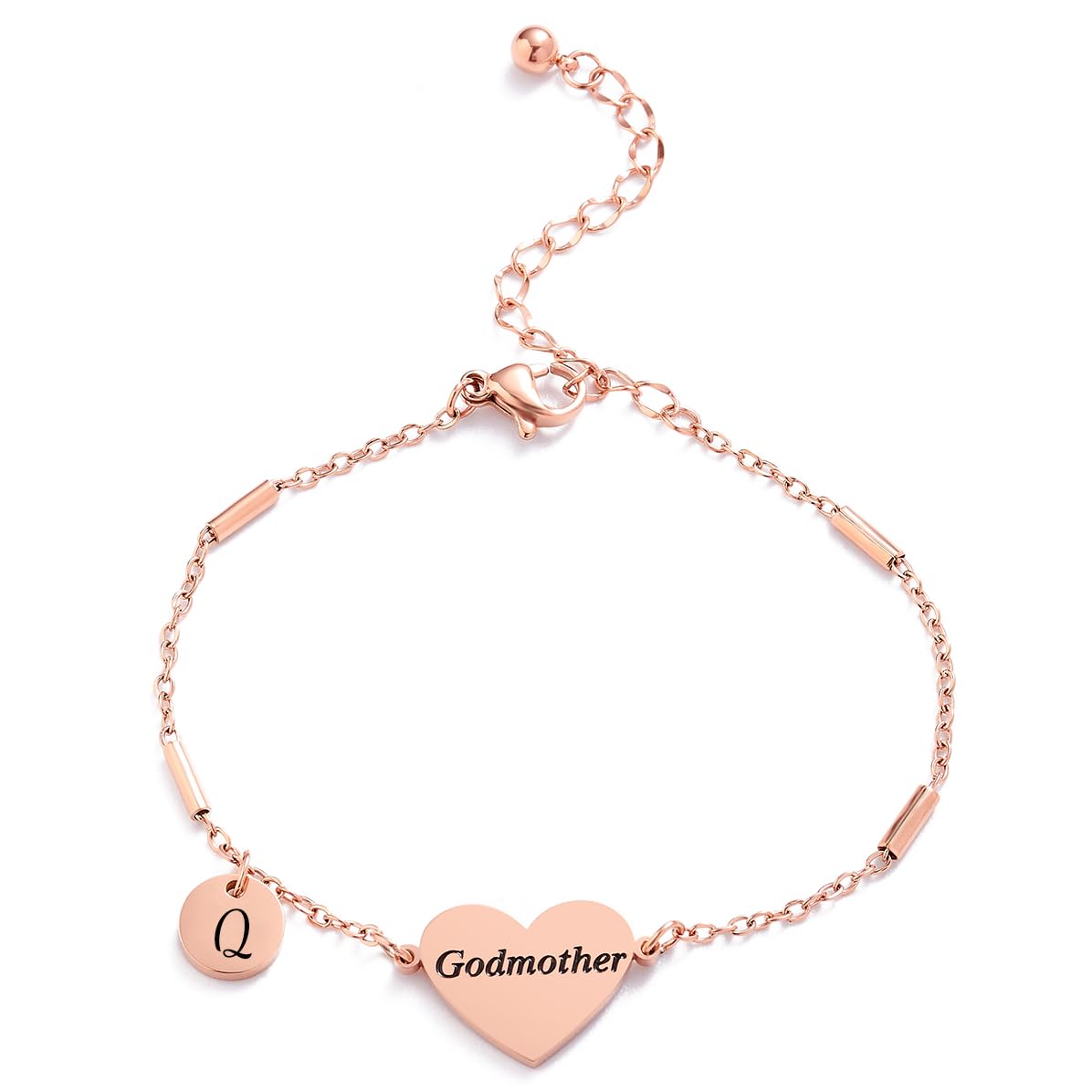 CHENVA Godmother Gifts Initial Bracelet Bangle for Women Gift for Godmother from Goddaughter (Godmother Bracelet-Q-Rose Gold)