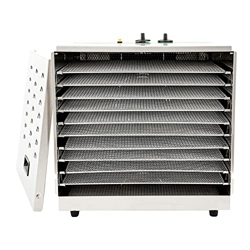 Restaurantware Hi Tek Food Dehydrator 1 Food Dryer Machine - 120V/1000W 10 Shelves Stainless Steel Dehydrator For Food Built-In Timer No-Slip Feet Removable Door