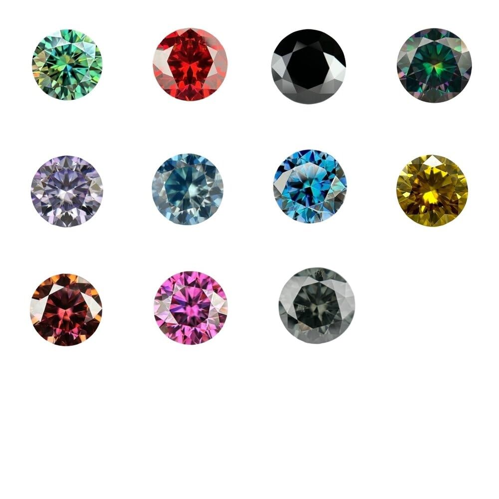 Ningxun 11 Colors Loose Moissanite Stones 5-10mm 1ct 2ct Round Brilliant VVS1 Moissanite Gemstones With GRA Certificate For Jewelry Making (Garnet Color, 6.5mm 1ct)